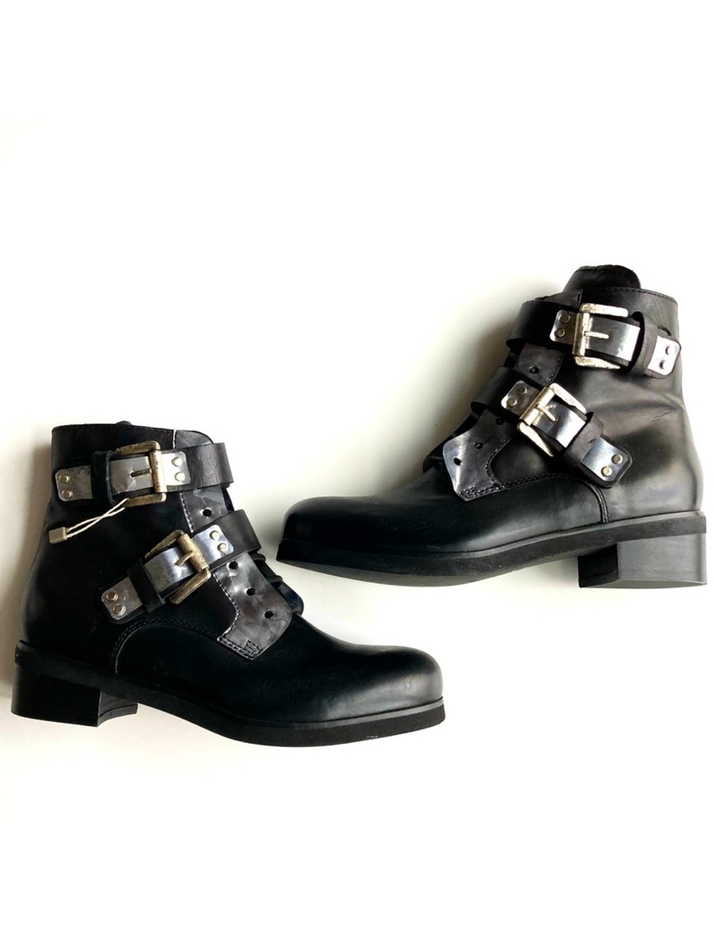 NWT Vera Pelle Creazioni Italian Women Black Genuine Leather Moto Booties Boots